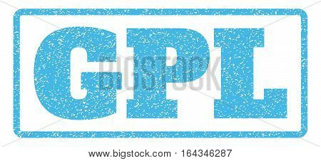 Light Blue rubber seal stamp with GPL text. Vector tag inside rounded rectangular frame. Grunge design and dirty texture for watermark labels. Horisontal emblem on a white background.