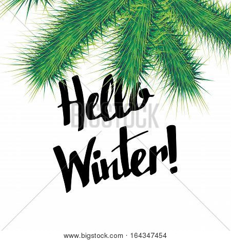 Hello winter text on red knit texture background. Winter season cards december typography greetings for social media. Vector lettering