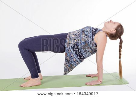 woman in Table yoga pose isolated on white background.Table Top Pose Ardha Purvottanasana