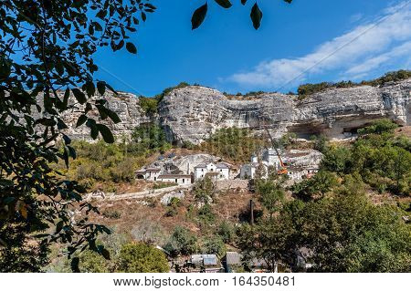 Bakhchisaray Crimea Russia . Holy - Assumption Orthodox men cave monastery . The construction of new churches in the monastery .