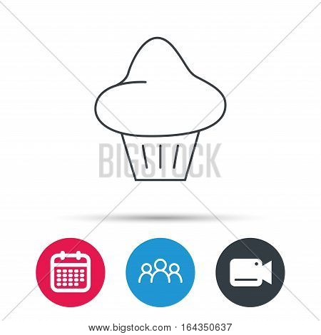 Brioche icon. Bread bun sign. Bakery symbol. Group of people, video cam and calendar icons. Vector