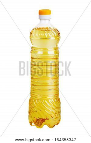 Bottle with sunflower oil on a white background