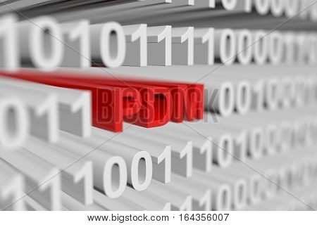 PDM as a binary code with blurred background 3D illustration