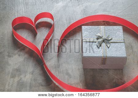 Valentine's Day Background,red Heart With Red White Rose ,ribbon And Present Box