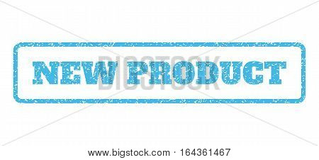 Light Blue rubber seal stamp with New Product text. Vector caption inside rounded rectangular banner. Grunge design and dust texture for watermark labels. Horisontal sticker on a white background.