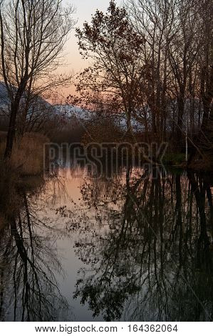 sunset on the Lambro's river Lombardia Como Italy