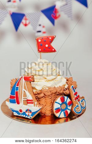 first birthday smash the cake decor cake ship and cookies