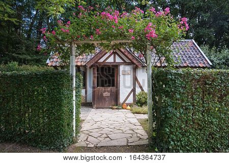 Landgraaf, Netherlands - July 12, 2016: Image of a cottage in the English garden of Park Mondo Verde.