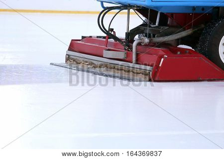 special machine ice harvester cleans the ice rink