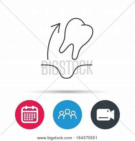 Tooth extraction icon. Dental paradontosis sign. Group of people, video cam and calendar icons. Vector