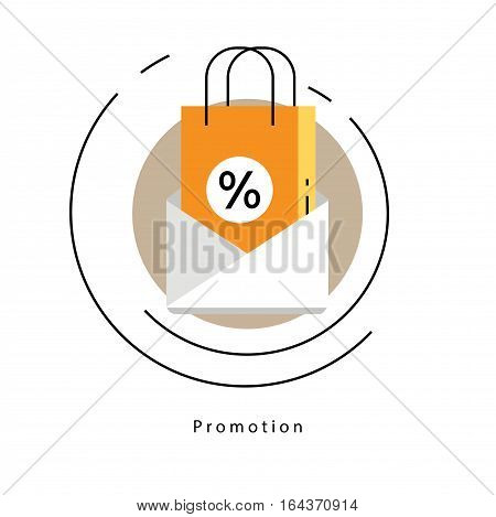 Flat line modern corporate business vector illustration design and infographic elements for shopping, e-commerce, m-commerce services, digital promotion, discounts, sale, internet and online shopping