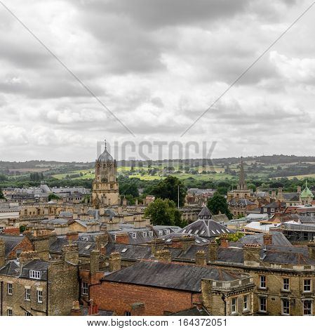 Horizontal panorama with Oxford England. Oxford is known as the home of the University of Oxford.