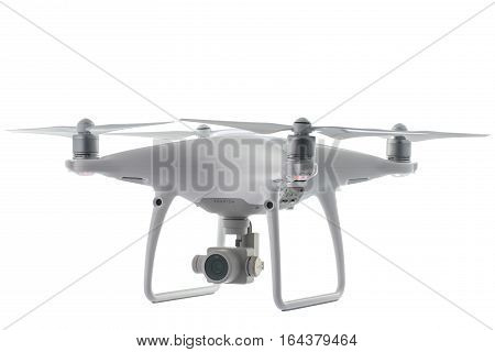 Varna, Bulgaria - January 05 ,2017: Flying Drone Quadcopter Dji Phantom 4Pro Optimized Vision Positi