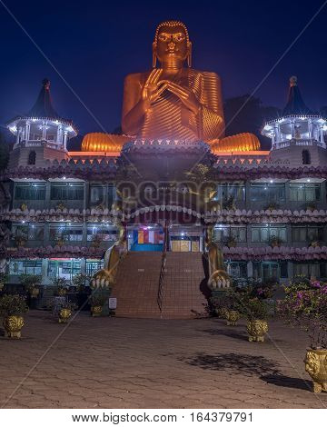 Sri Lanka: Dambulla Cave Temple also known as the Golden Temple of Dambulla at night