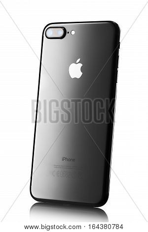 Varna, Bulgaria - December, 04, 2016: Studio Shot Of A Black Iphone 7 Plus, With Dual 12 Mp Camera,