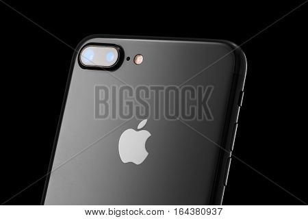 Varna, Bulgaria - December, 04, 2016: Studio Shot Of A Black Iphone 7 Plus, With Dual 12 Mp Camera,