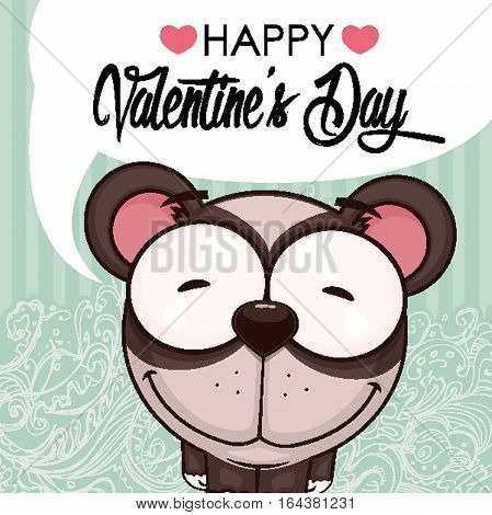 Valentines day greeting card with funny animal character.