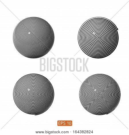 Set of Abstract spiral element. Swirling, twirling shape. Vector. No gradient