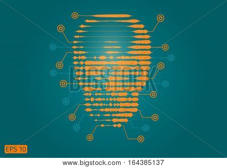 Vector. Man-machine. Chip. Digital skull. Communication. Symbol. Logo. Idea. A binary code. Matrix