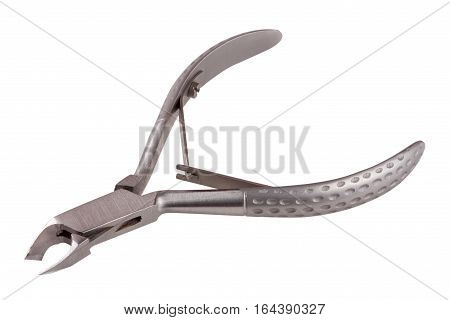 nail clippers to remove the cuticle and nail care products isolated on white background.