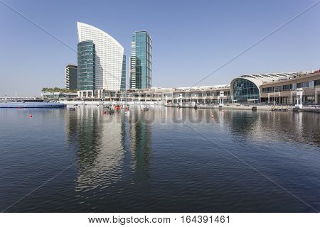 View of the Dubai Festival Ciry Marina. United Arab Emirates Middle East