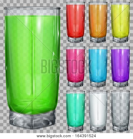 Set Of Transparent Glasses With Multicolored Drinks