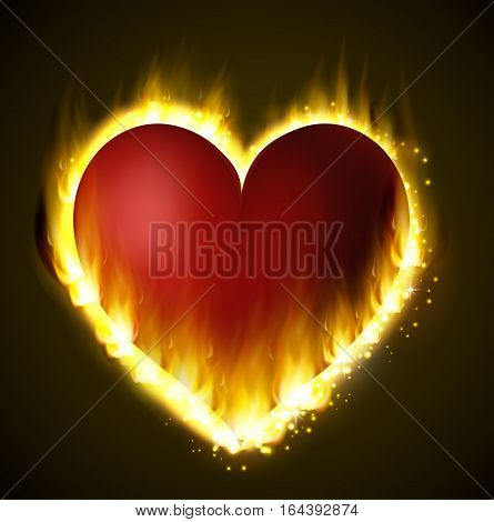 Flame heart on the dark background pink and red
