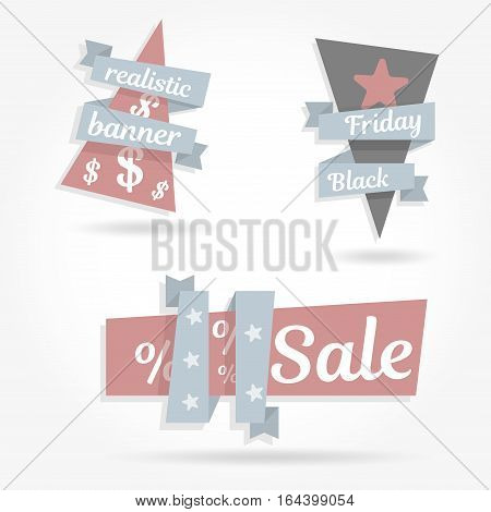 Realistic curved paper banner. Ribbon. Black friday sale. Vector illustration website elements.