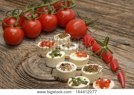 crunchy baguette slices with cream cheese and herbs