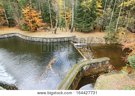 Detail of the cascade of water to spillway of the dam