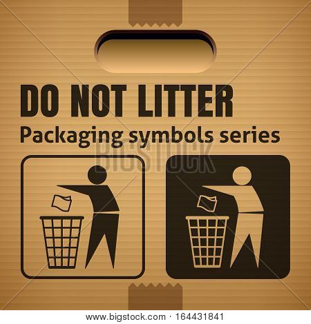 DO NOT LITTER packaging symbol on a corrugated cardboard box. For use on cardboard boxes packages and parcels. Vector illustration
