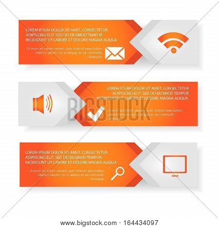 Modern vector template Infographic of the three elements of rectangles with icons and space for text. For web design business presentations education