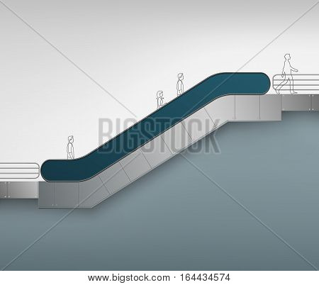 Vector Blue Modern Escalator with Place for Advertising Side view Isolated on Background