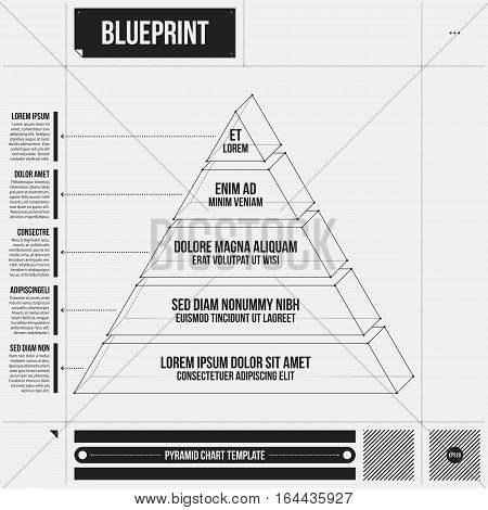 Pyramid Chart Template With Five Stages In Draft Style. Eps10