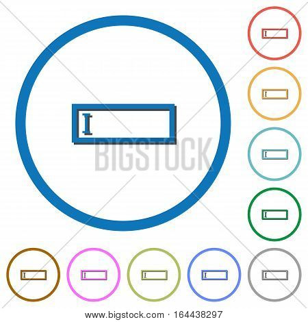 Editbox with editing cursor flat color vector icons with shadows in round outlines on white background