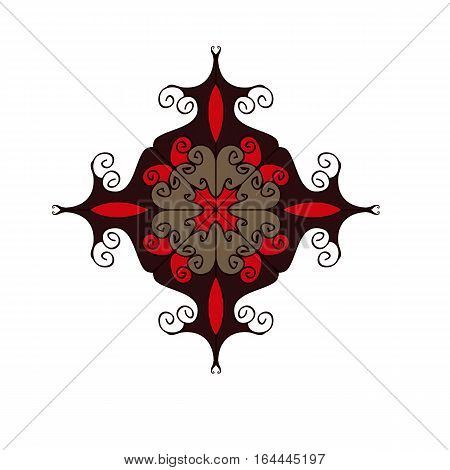 Red and brown flourish circular ornament symbol isolated on white background. Elegant web design element made from curved lines. Vector