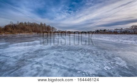 ice landscape on the Abakan River in Khakassia.