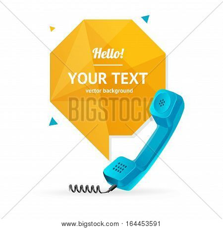 Blue Phone Receiver with Abstract Geometric Bubble Speech. Vector illustration
