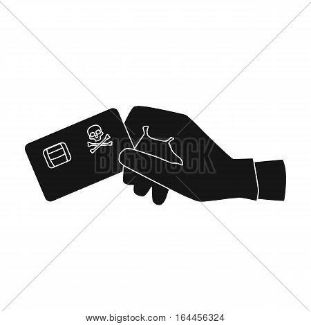 Credit card fraud icon in black design isolated on white background. Hackers and hacking symbol stock vector illustration.