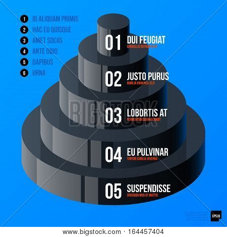 Corporate Business Pyramid Chart Template On Bright Blue Background. Useful For Presentations And Ad