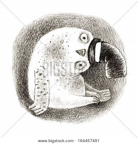White snowy owl in a cylinde. Isolated on white. Original high resolution graphic artwork.