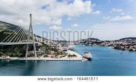 Dubrovnik, Croatia - May 2, 2014: Franjo Tudman Bridge at the entrance of city of Dubrovnik