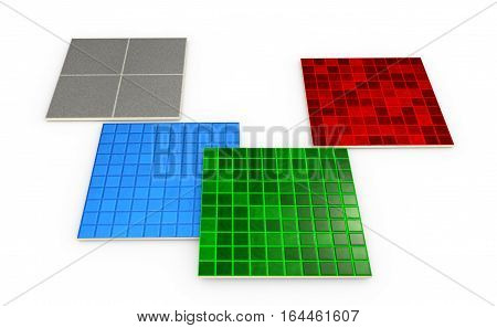 Bathroom tile different variants on a white background 3d render