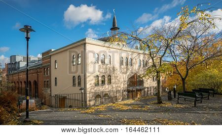 Stockholm, Sweden - October 28, 2016: Zayed bin Sultan Al Nahyan's Mosque, commonly known as the Stockholm Mosque is the largest mosque in Stockholm