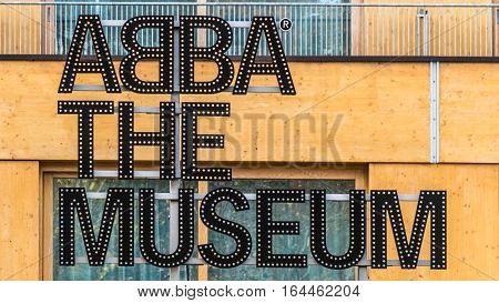 Stockholm, Sweden - October 28, 2016: ABBA the Museum sign at entrance