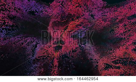Abstract pixel art 3D Illustration backround. Pink Purple cloud in digital space