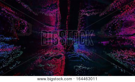 Abstract pixel art 3D Illustration backround. Pink Purple spine form in digital space