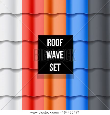 Set of different color Tiled roof seamless patterns. Vector illustration