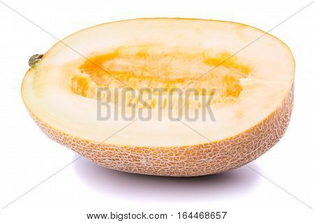 Half of cantaloupe melon isolated on the white background. Selective focus.