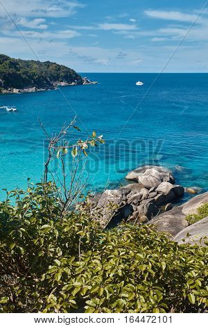Thailand. Similan ostrova.Vid on the beautiful beach from above.